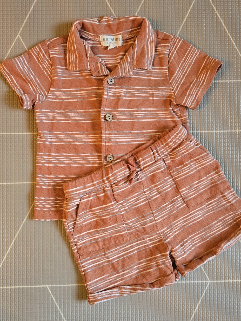 Rabbit & Bear Kids' Rust Stripe Matching Set - Short Sleeve Shirt & Shorts